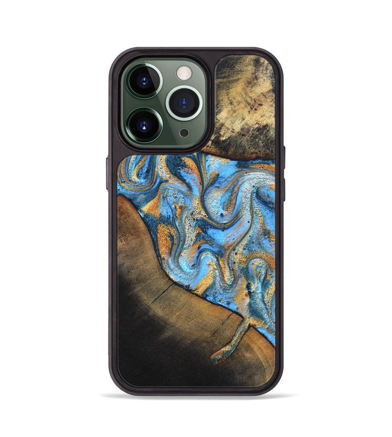 iPhone 13 Pro Wood Phone Case - Orpha (Teal & Gold, 824899)