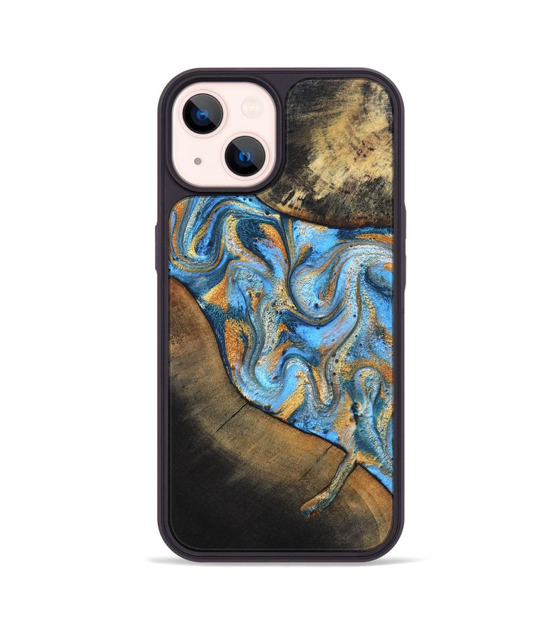 iPhone 14 Wood Phone Case - Orpha (Teal & Gold, 824899)