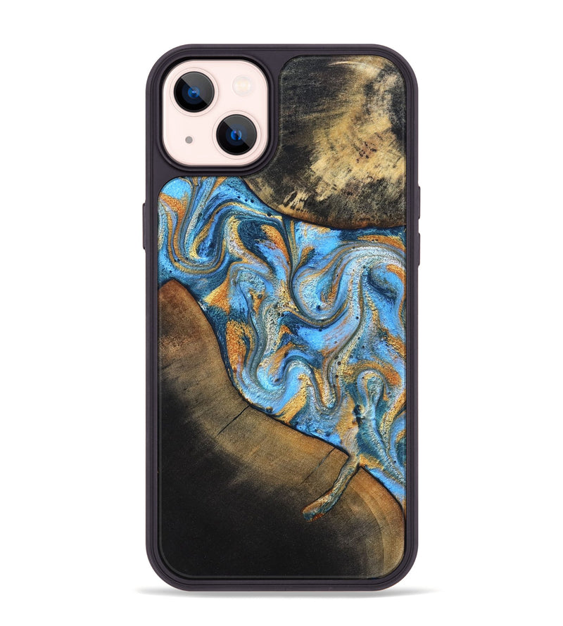 iPhone 14 Plus Wood Phone Case - Orpha (Teal & Gold, 824899)