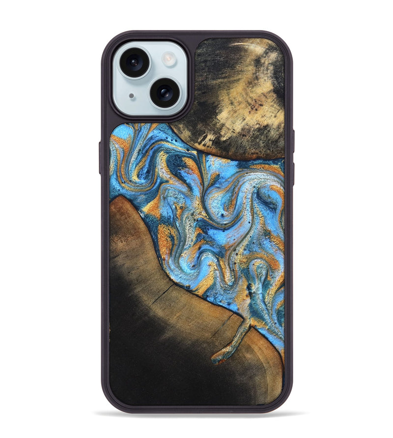 iPhone 15 Plus Wood Phone Case - Orpha (Teal & Gold, 824899)