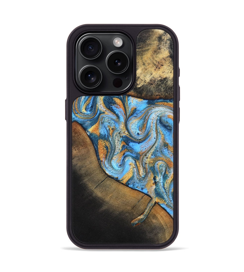 iPhone 15 Pro Wood Phone Case - Orpha (Teal & Gold, 824899)