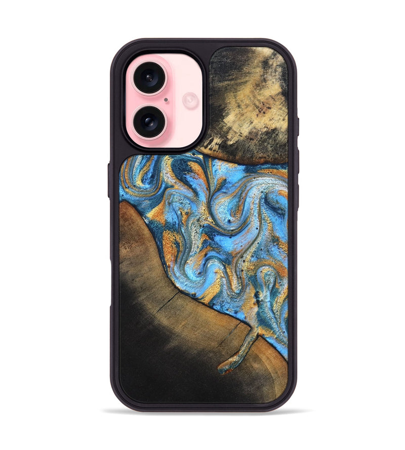 iPhone 16 Wood Phone Case - Orpha (Teal & Gold, 824899)