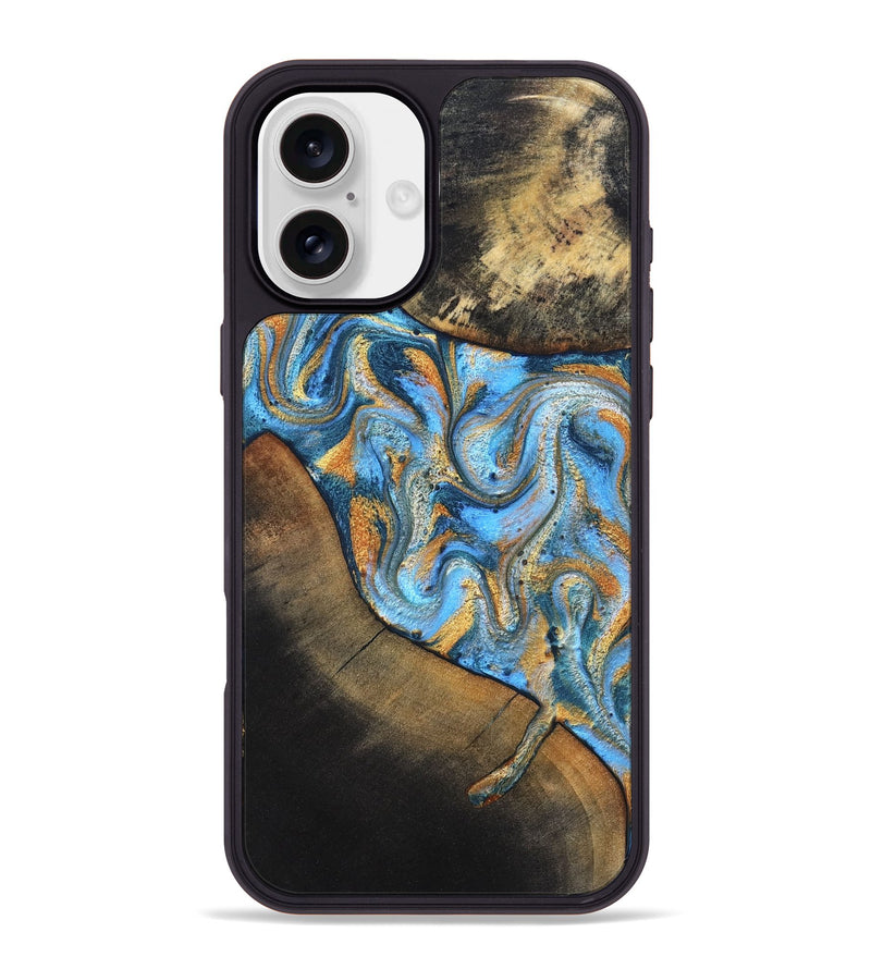 iPhone 16 Plus Wood Phone Case - Orpha (Teal & Gold, 824899)