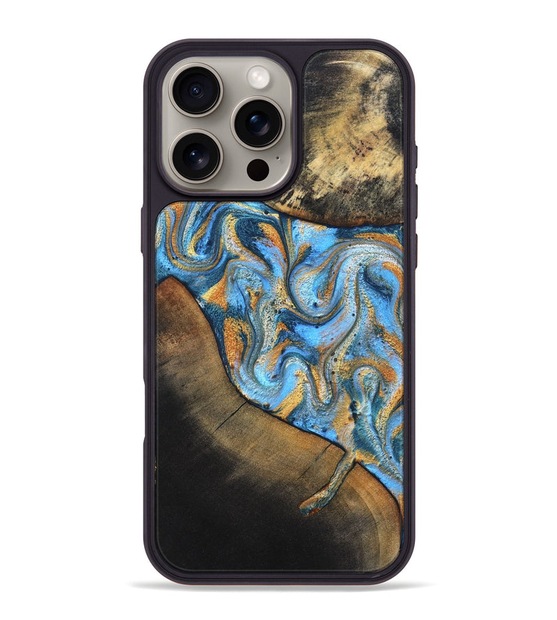 iPhone 16 Pro Max Wood Phone Case - Orpha (Teal & Gold, 824899)