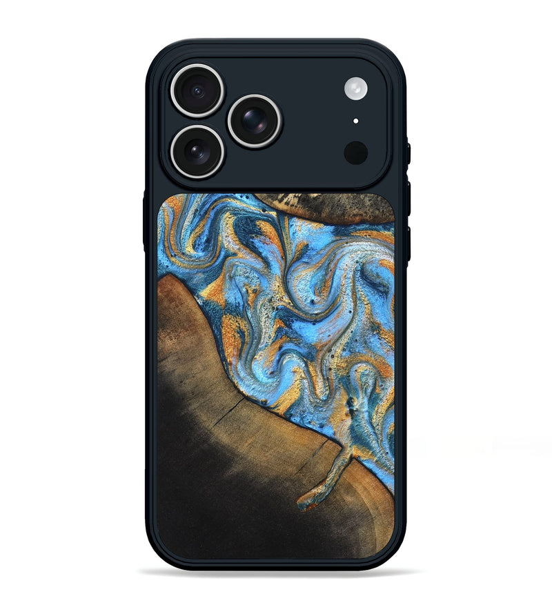iPhone 17 Pro Max Wood Phone Case - Orpha (Teal & Gold, 824899)
