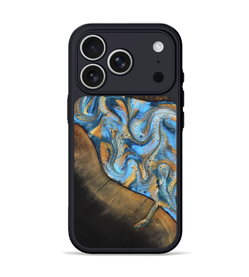 iPhone 17 Pro Wood Phone Case - Orpha (Teal & Gold, 824899)