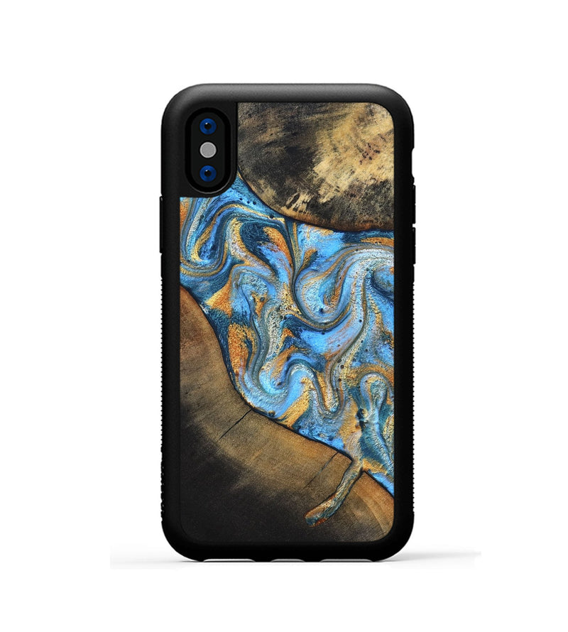iPhone Xs Wood Phone Case - Orpha (Teal & Gold, 824899)