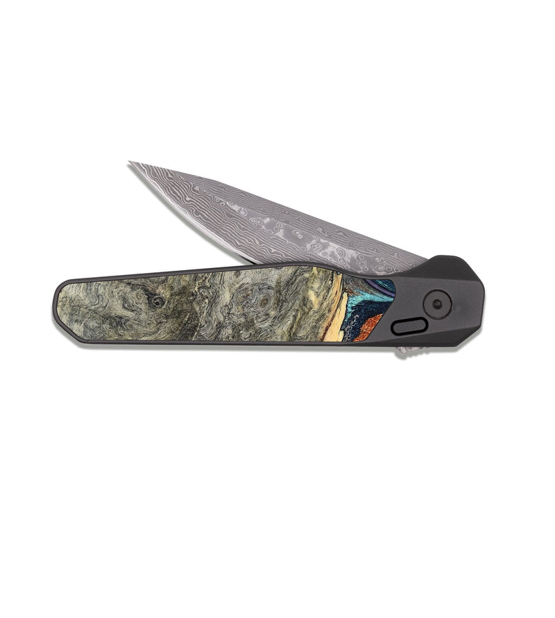EDC Dark Damascus Wood Pocket Knife - Nichole (Teal & Gold, 824900)