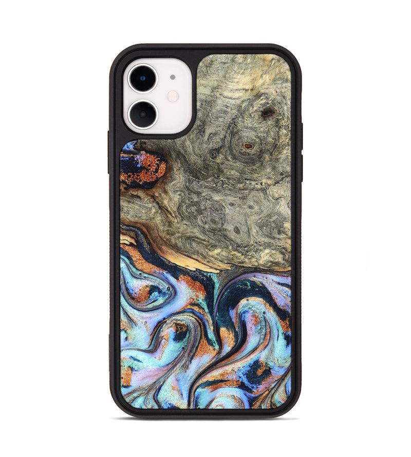 iPhone 11 Wood Phone Case - Nichole (Teal & Gold, 824900)