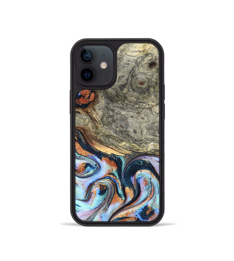 iPhone 12 mini Wood Phone Case - Nichole (Teal & Gold, 824900)