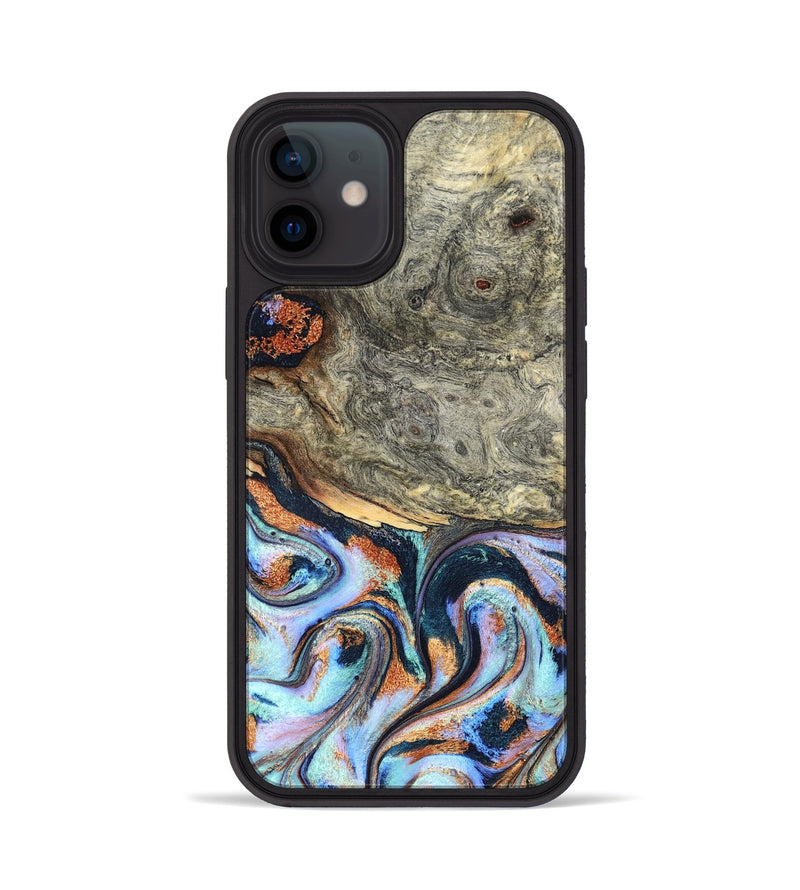 iPhone 12 Wood Phone Case - Nichole (Teal & Gold, 824900)