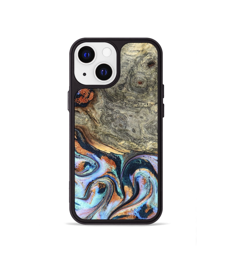 iPhone 13 mini Wood Phone Case - Nichole (Teal & Gold, 824900)