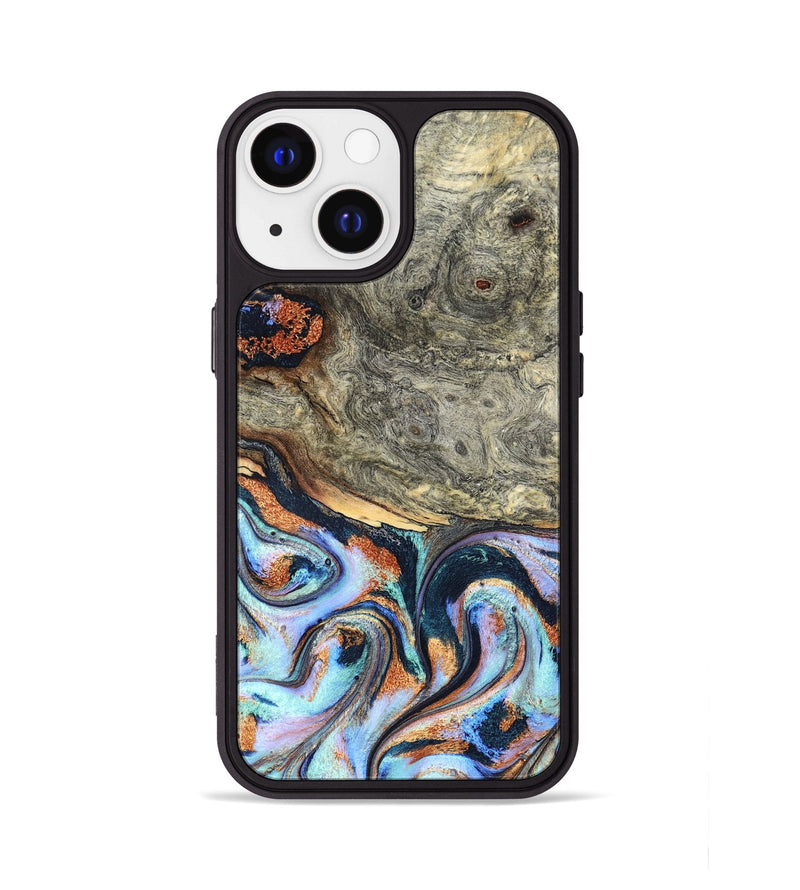 iPhone 13 Wood Phone Case - Nichole (Teal & Gold, 824900)