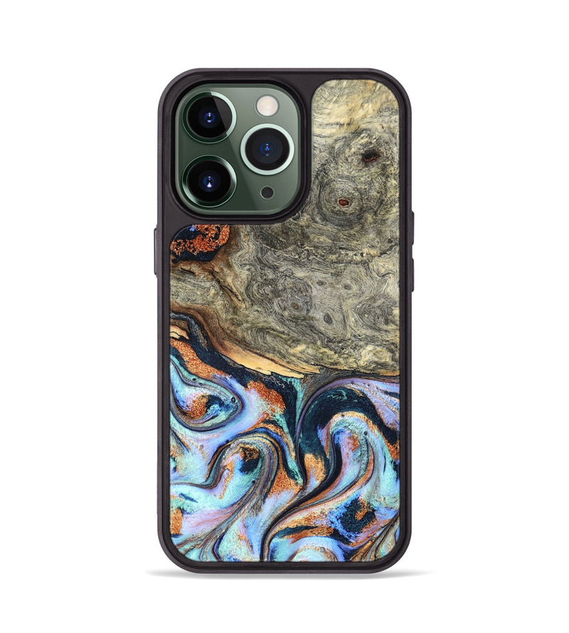 iPhone 13 Pro Wood Phone Case - Nichole (Teal & Gold, 824900)