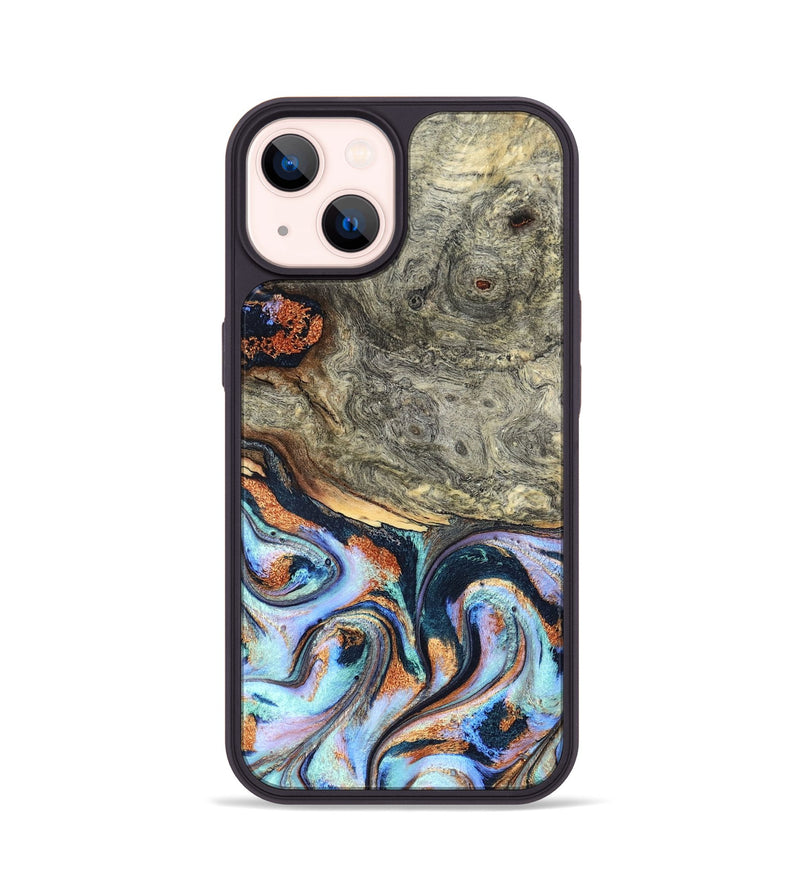 iPhone 14 Wood Phone Case - Nichole (Teal & Gold, 824900)