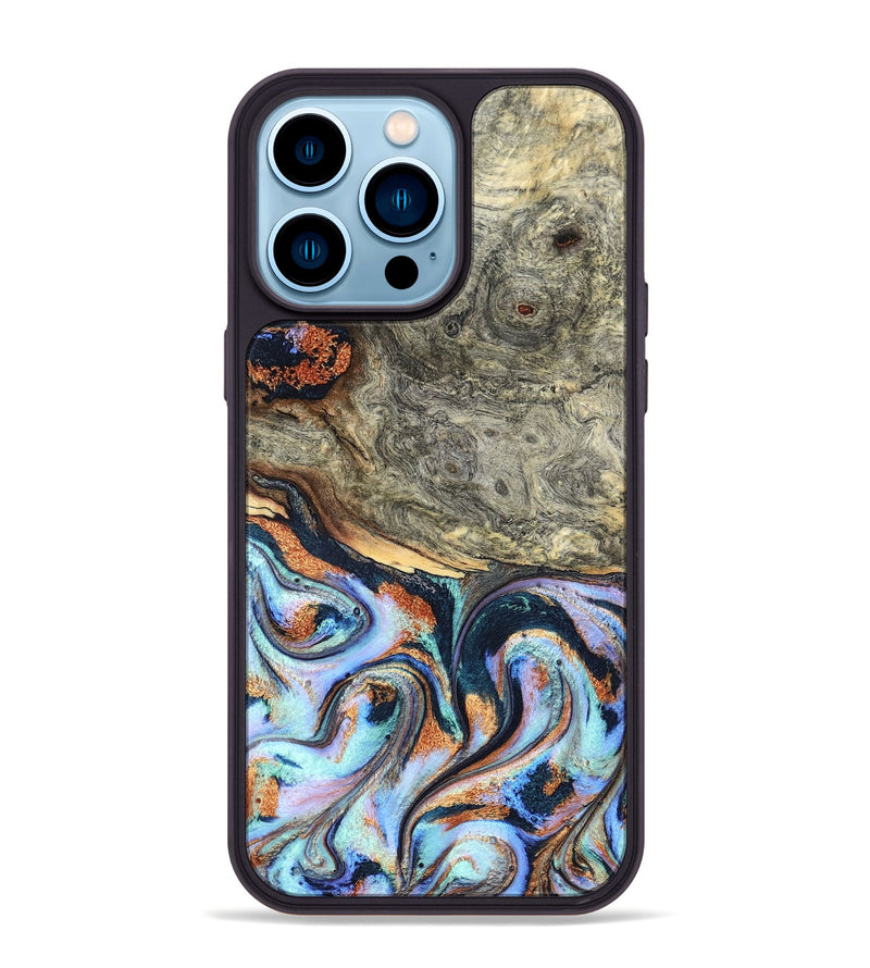 iPhone 14 Pro Max Wood Phone Case - Nichole (Teal & Gold, 824900)