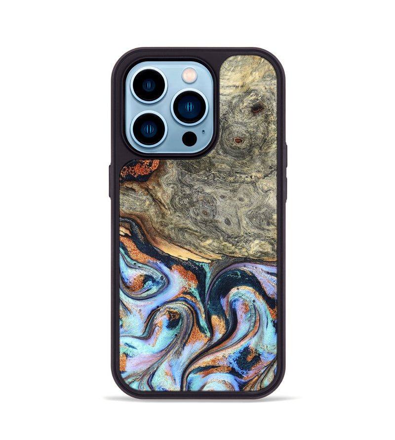 iPhone 14 Pro Wood Phone Case - Nichole (Teal & Gold, 824900)