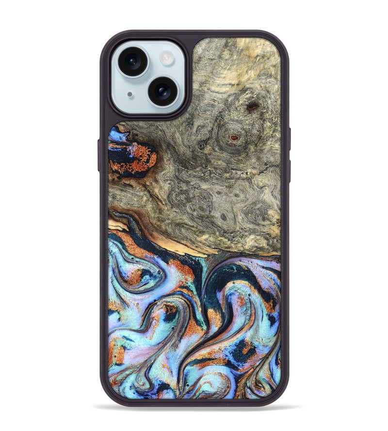 iPhone 15 Plus Wood Phone Case - Nichole (Teal & Gold, 824900)