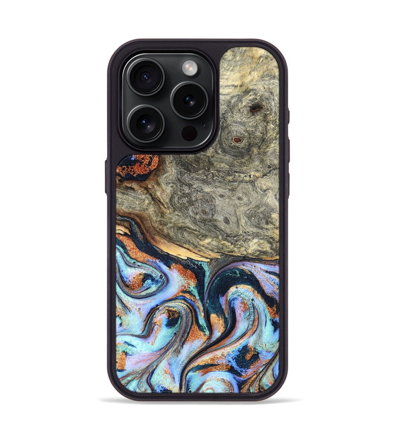 iPhone 15 Pro Wood Phone Case - Nichole (Teal & Gold, 824900)