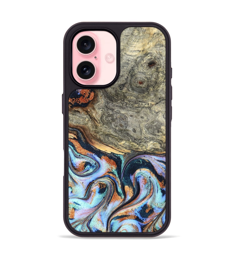 iPhone 16 Wood Phone Case - Nichole (Teal & Gold, 824900)