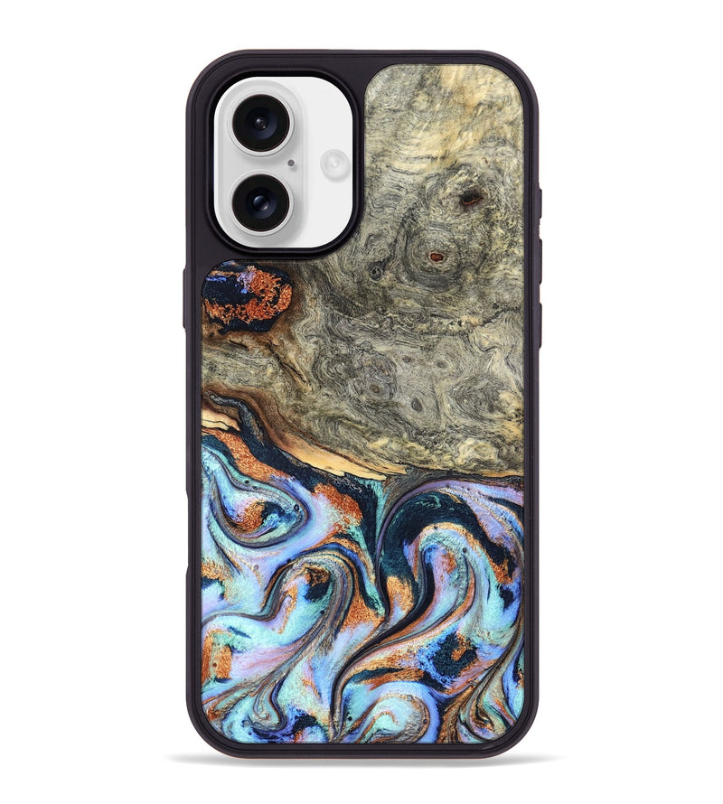 iPhone 16 Plus Wood Phone Case - Nichole (Teal & Gold, 824900)