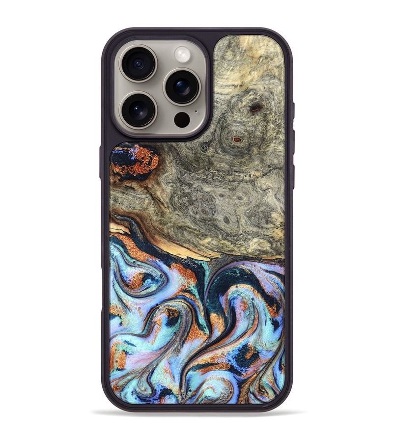 iPhone 16 Pro Max Wood Phone Case - Nichole (Teal & Gold, 824900)
