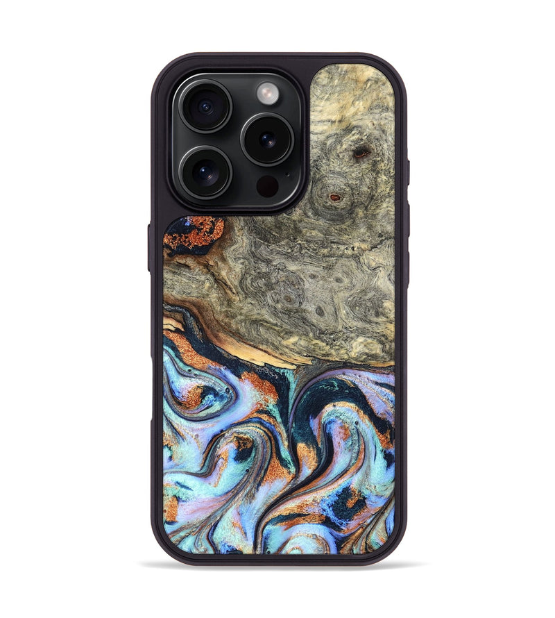 iPhone 16 Pro Wood Phone Case - Nichole (Teal & Gold, 824900)