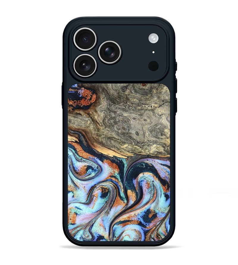 iPhone 17 Pro Max Wood Phone Case - Nichole (Teal & Gold, 824900)