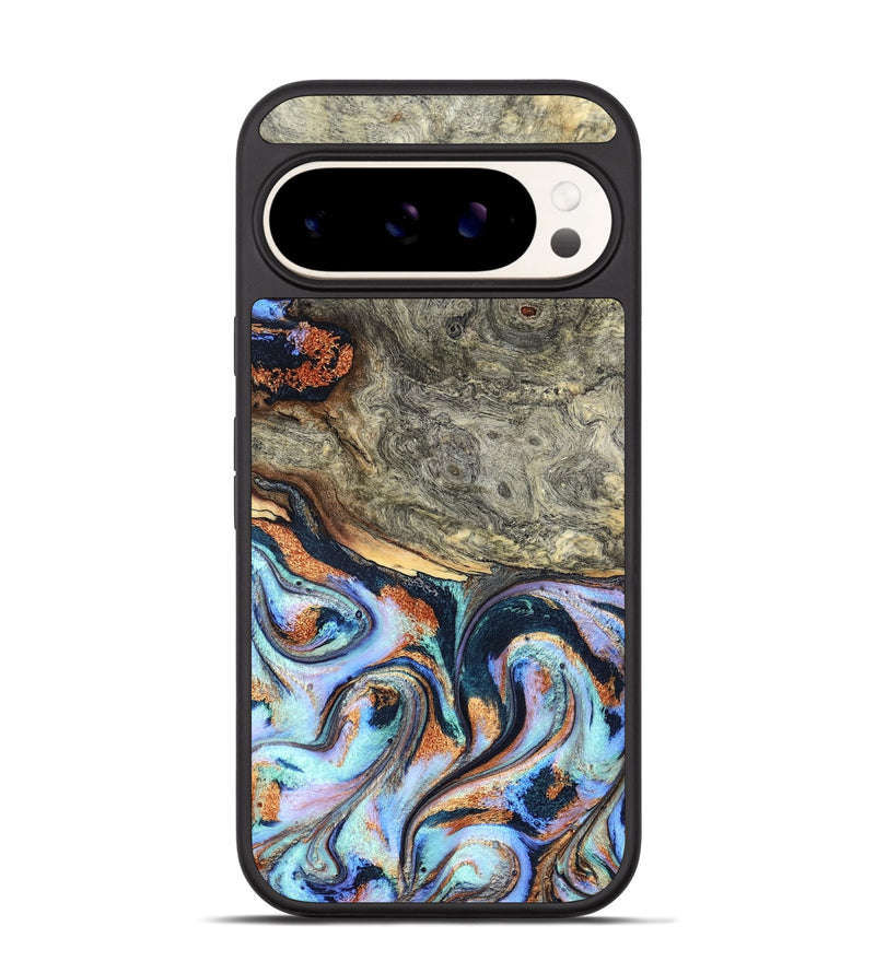 Pixel 9 Wood Phone Case - Nichole (Teal & Gold, 824900)