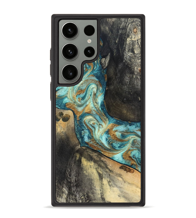 Galaxy S23 Ultra Wood Phone Case - Unknown (Teal & Gold, 824901)