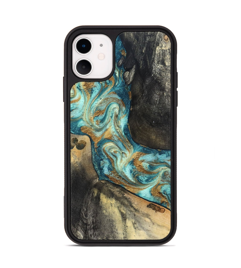 iPhone 11 Wood Phone Case - Unknown (Teal & Gold, 824901)