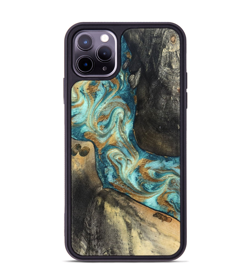 iPhone 11 Pro Max Wood Phone Case - Unknown (Teal & Gold, 824901)