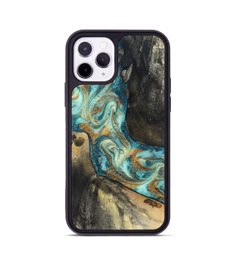 iPhone 11 Pro Wood Phone Case - Unknown (Teal & Gold, 824901)