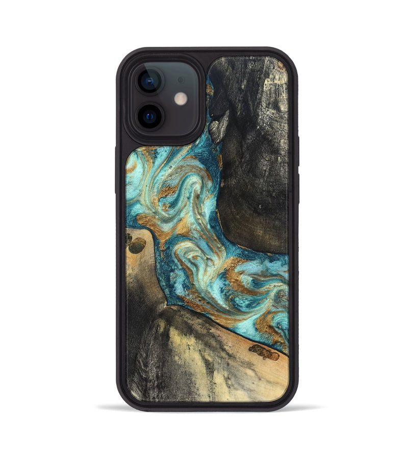 iPhone 12 Wood Phone Case - Unknown (Teal & Gold, 824901)