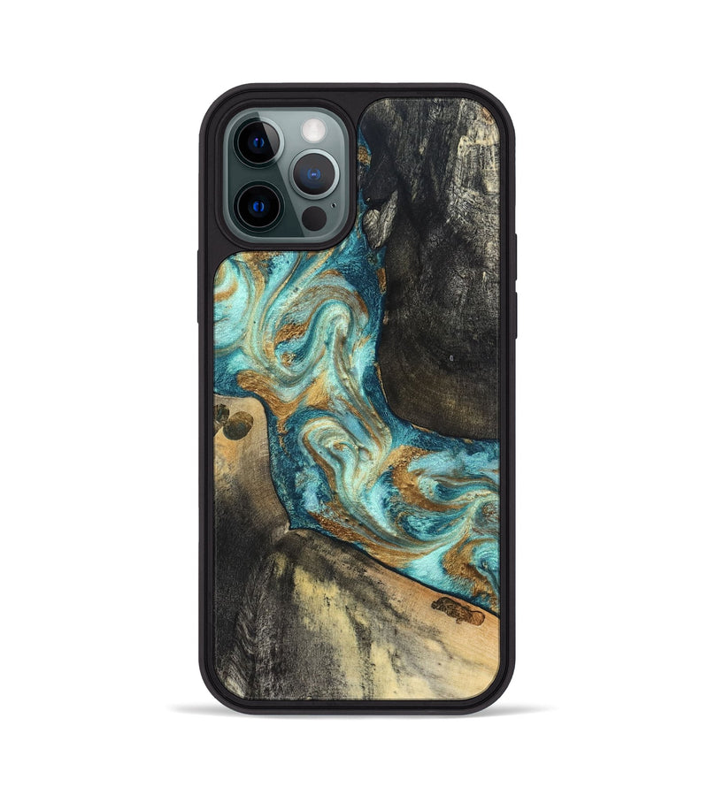 iPhone 12 Pro Wood Phone Case - Unknown (Teal & Gold, 824901)
