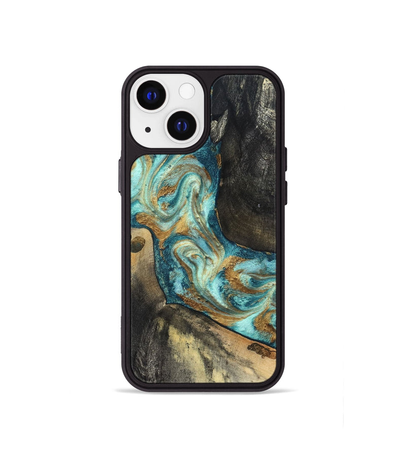 iPhone 13 mini Wood Phone Case - Unknown (Teal & Gold, 824901)