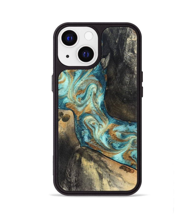 iPhone 13 Wood Phone Case - Unknown (Teal & Gold, 824901)