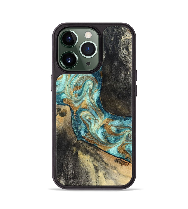 iPhone 13 Pro Wood Phone Case - Unknown (Teal & Gold, 824901)