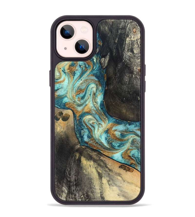 iPhone 14 Plus Wood Phone Case - Unknown (Teal & Gold, 824901)