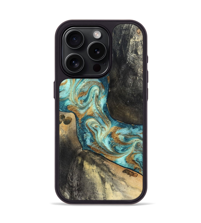 iPhone 15 Pro Wood Phone Case - Unknown (Teal & Gold, 824901)