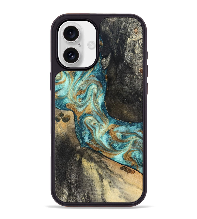 iPhone 16 Plus Wood Phone Case - Unknown (Teal & Gold, 824901)
