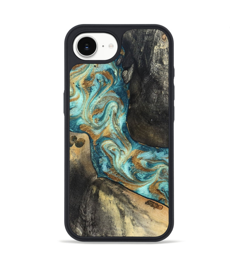 iPhone 16e Wood Phone Case - Unknown (Teal & Gold, 824901)