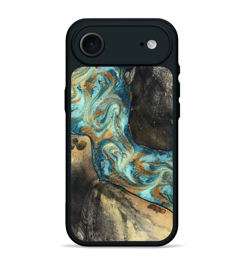 iPhone 17 Air Wood Phone Case - Unknown (Teal & Gold, 824901)