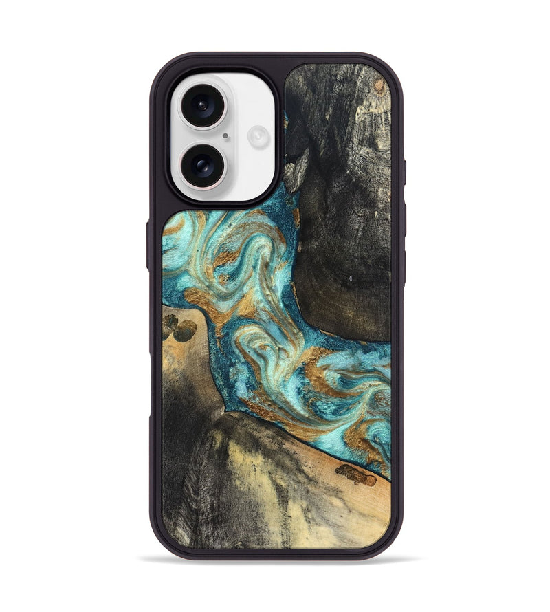 iPhone 17 Wood Phone Case - Unknown (Teal & Gold, 824901)