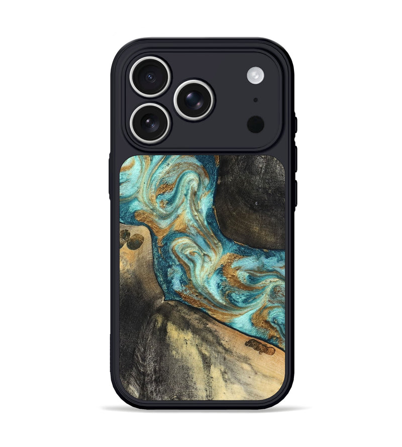 iPhone 17 Pro Wood Phone Case - Unknown (Teal & Gold, 824901)