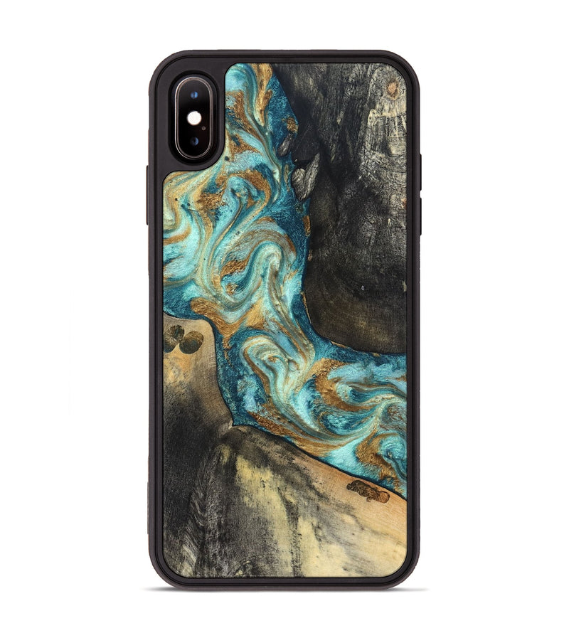 iPhone Xs Max Wood Phone Case - Unknown (Teal & Gold, 824901)