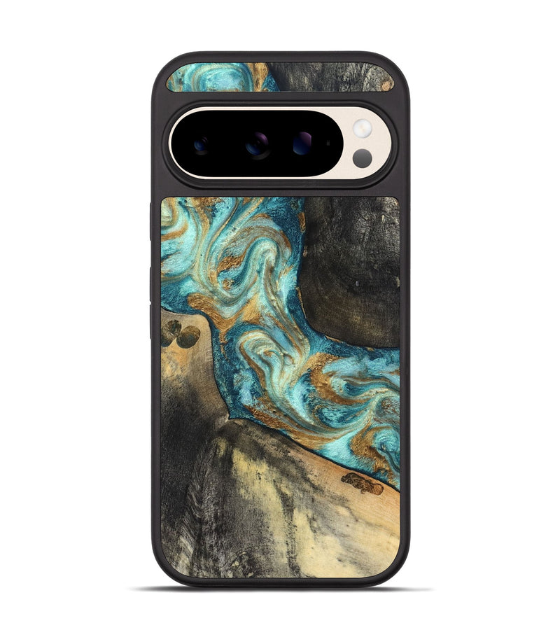 Pixel 10 Wood Phone Case - Unknown (Teal & Gold, 824901)