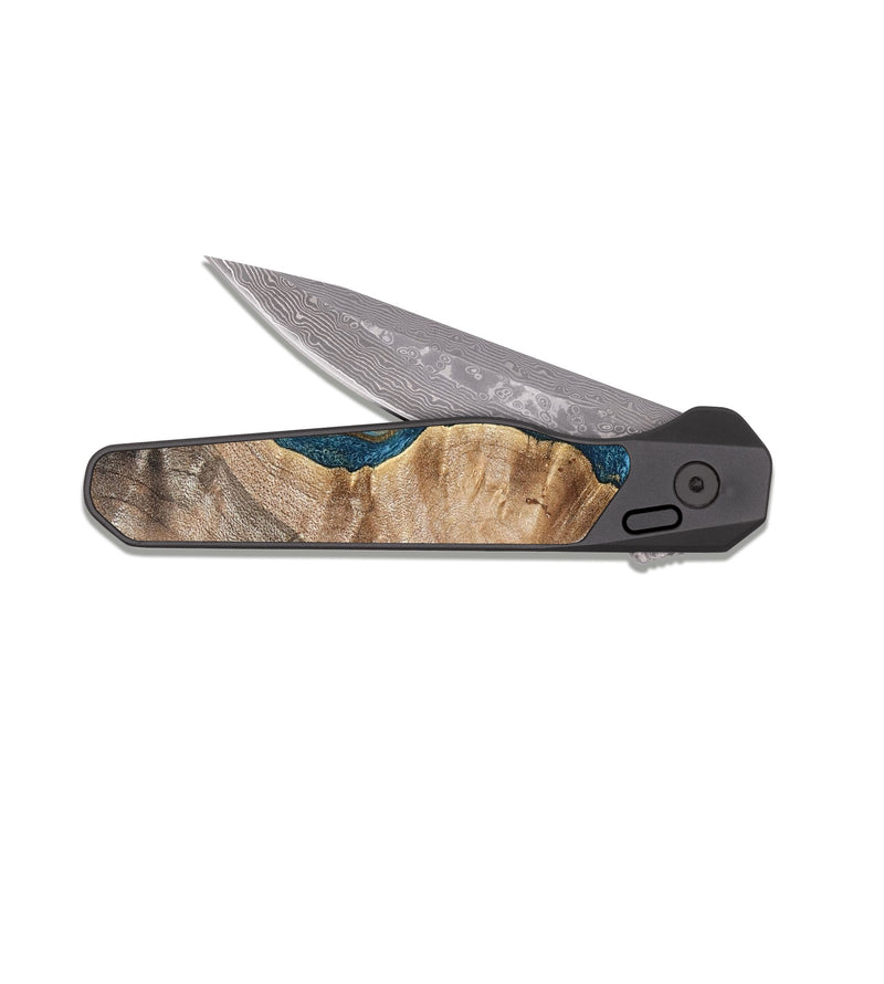 EDC Dark Damascus Wood Pocket Knife - Mavis (Teal & Gold, 824903)