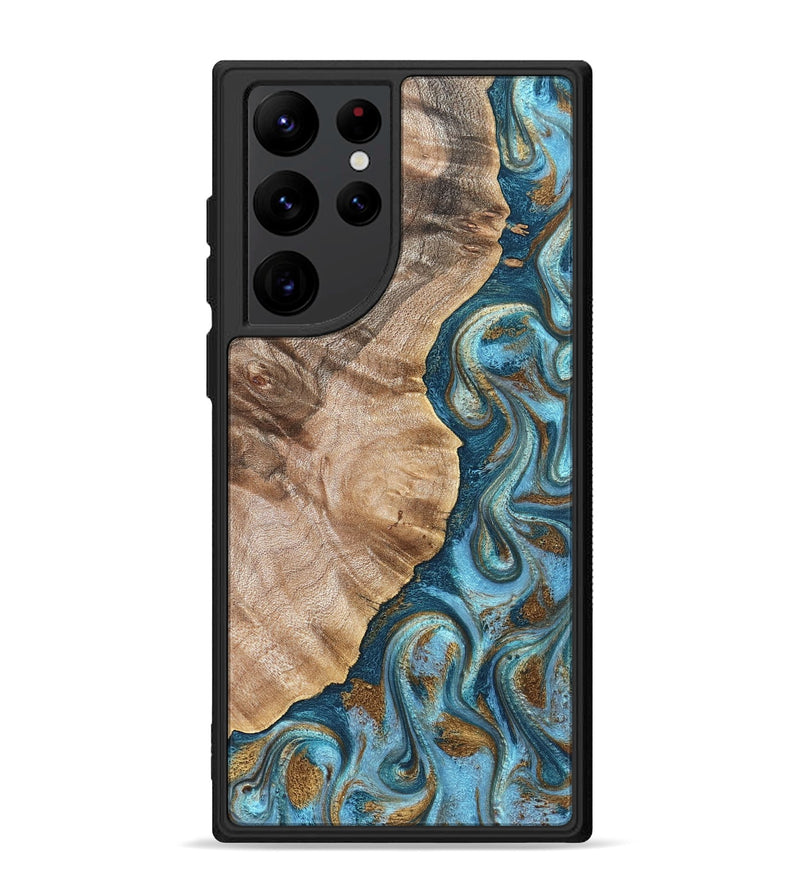 Galaxy S22 Ultra Wood Phone Case - Mavis (Teal & Gold, 824903)
