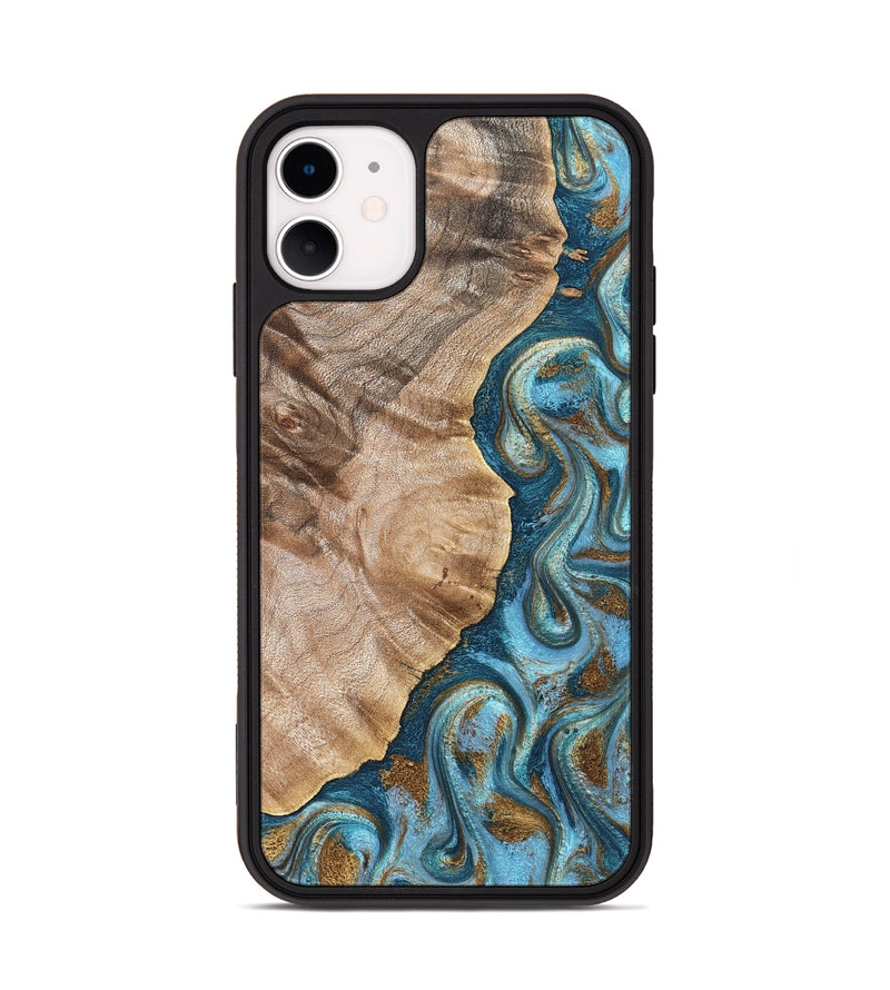 iPhone 11 Wood Phone Case - Mavis (Teal & Gold, 824903)